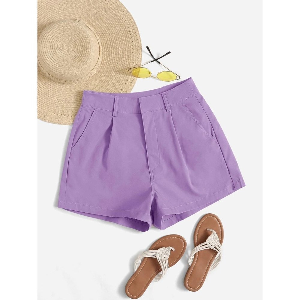 NEW SHEIN Unity High Waist Shorts Folded Detail Size‎ L Color Mauve
